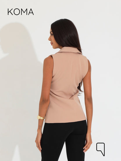 Maxine Double Breasted Vest Blazer - Beige