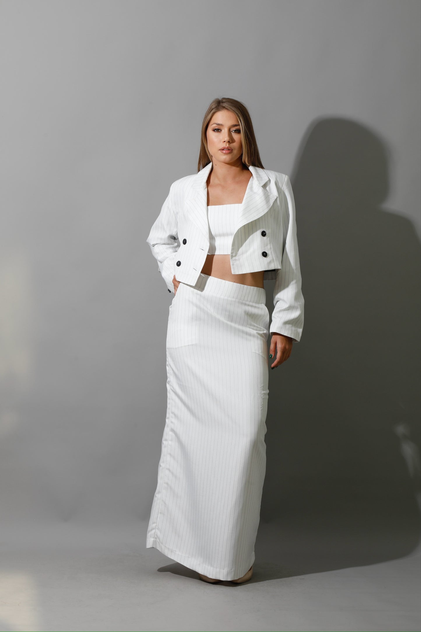 Striped Maxi Skirt Co-Ord - White