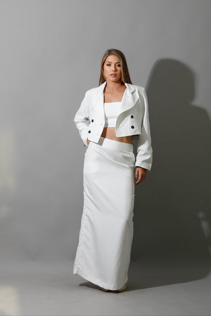 Striped Maxi Skirt Co-Ord - White