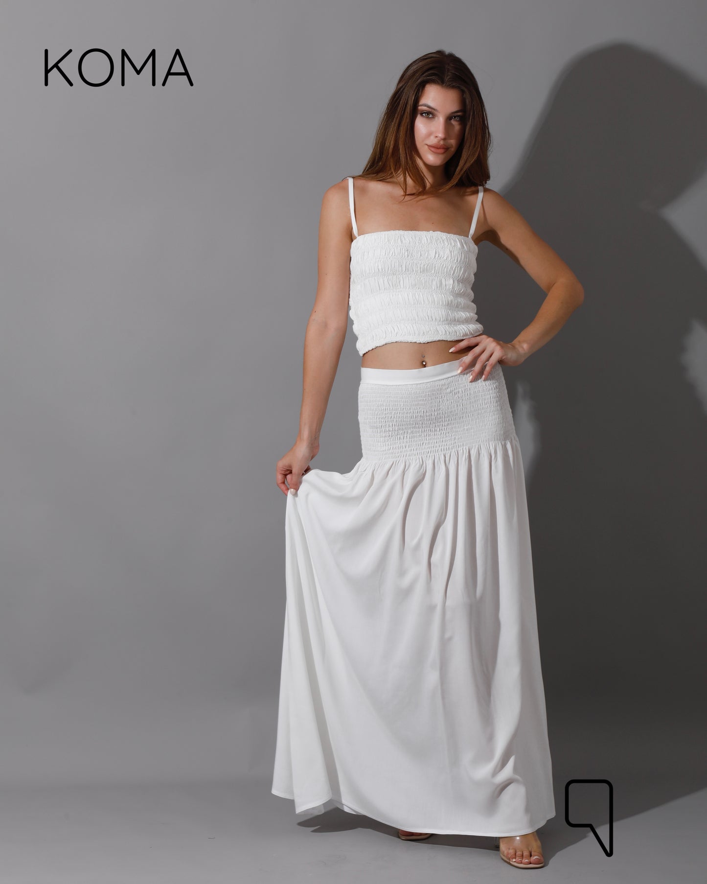 Tabitha Elastic Top & Skirt Co-Ord - White
