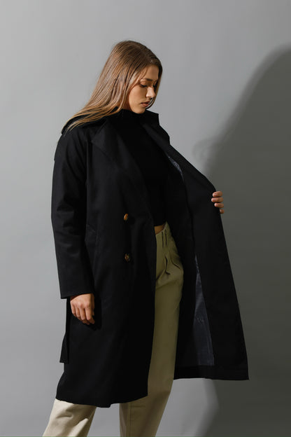 Wrapped Belted Trench Coat - Black