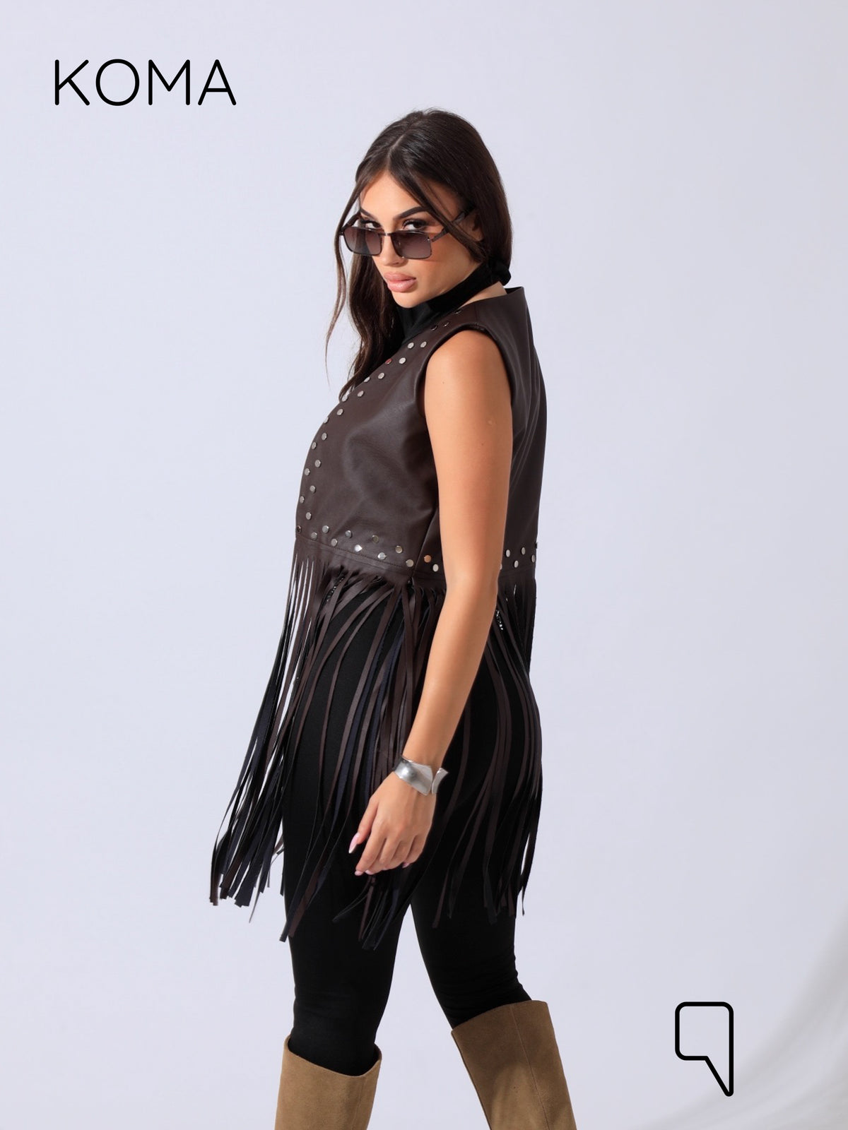 Nicci Leather Fringed Vest - Brown
