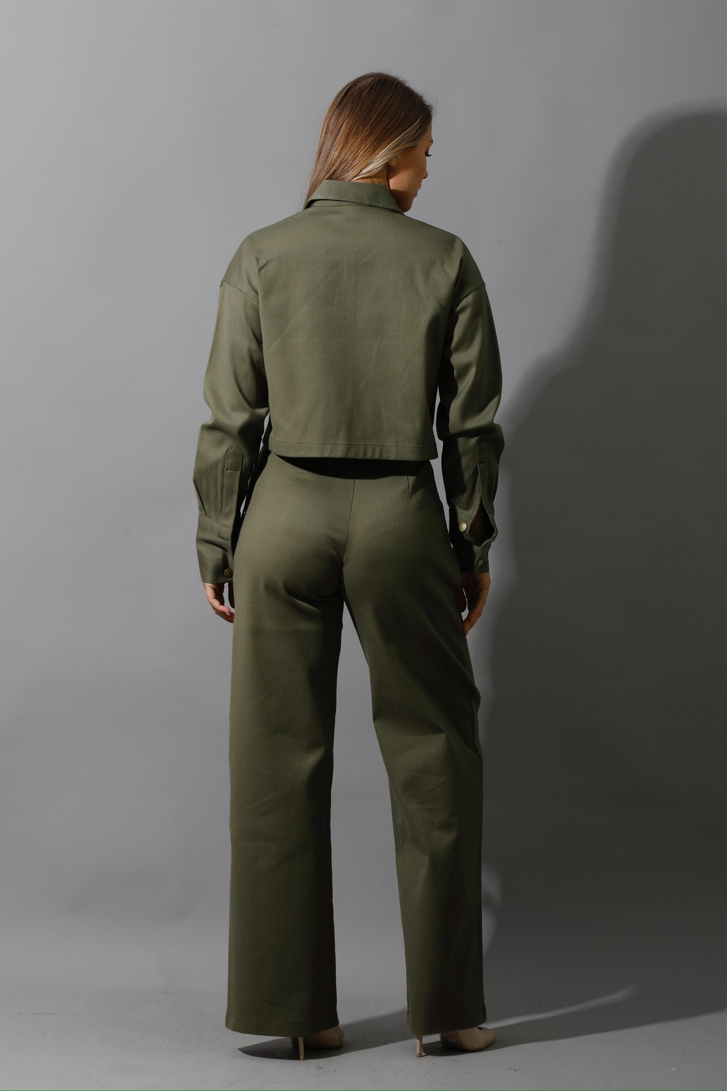 Co-ord Pleated Wide Leg Pants - Olive