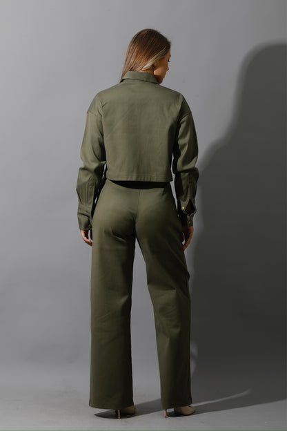 Co-ord Pleated Wide Leg Pants - Olive
