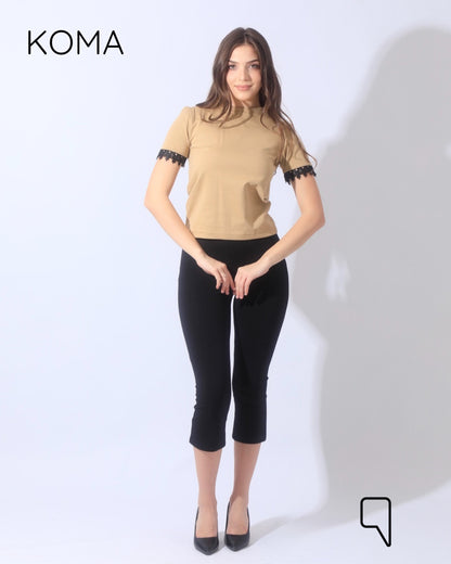 Vivi T-shirt with Joubair at sleeves ends - Beige