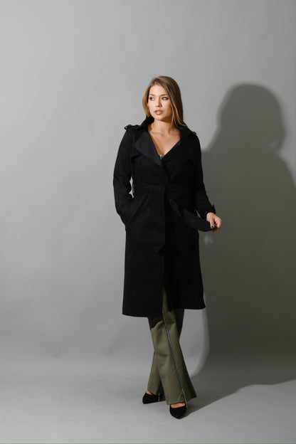 Wrap Trench Cardigan - Black