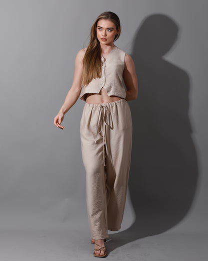 Cropped Vest Set - Beige