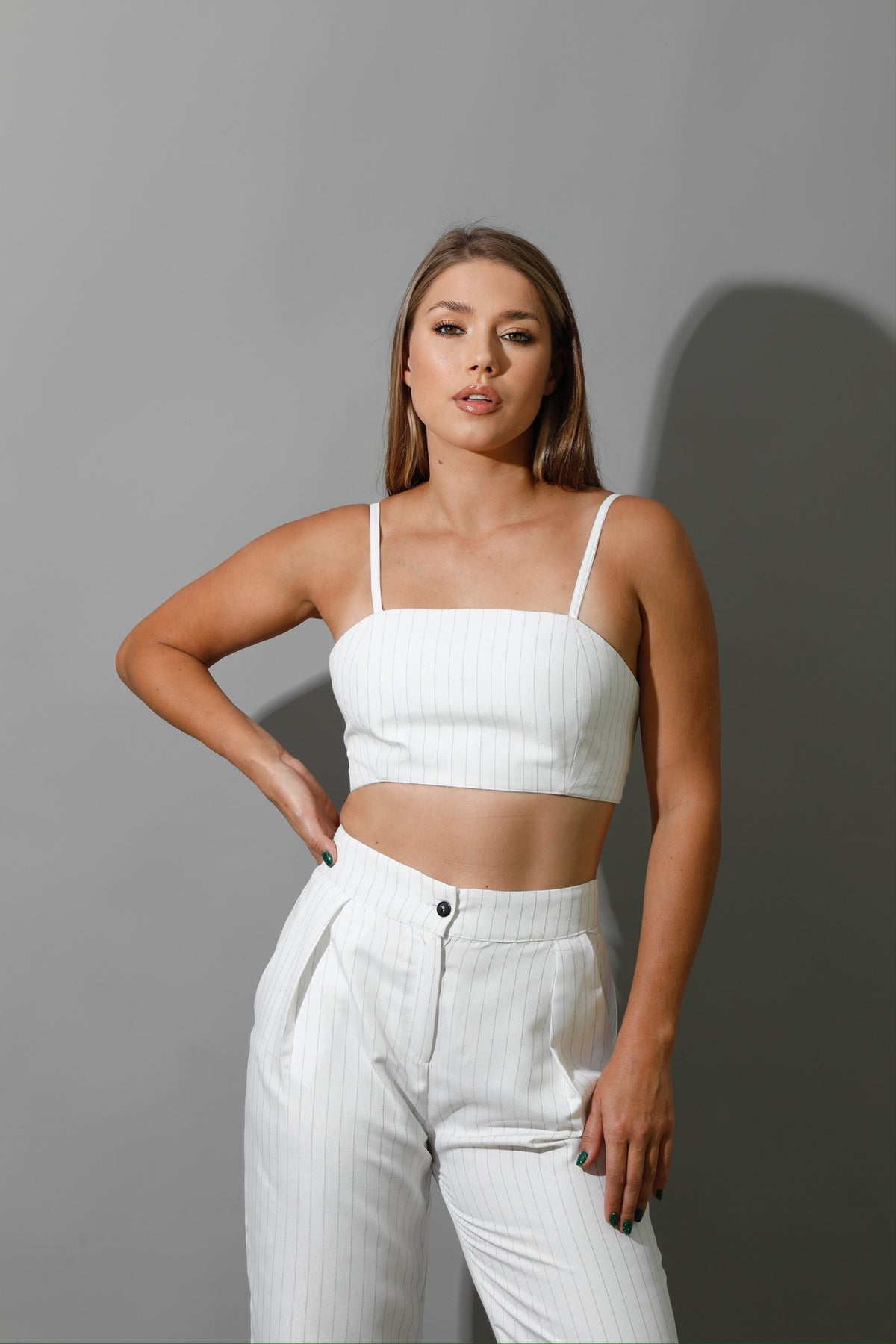 Striped Bra Top Co-Ord - White