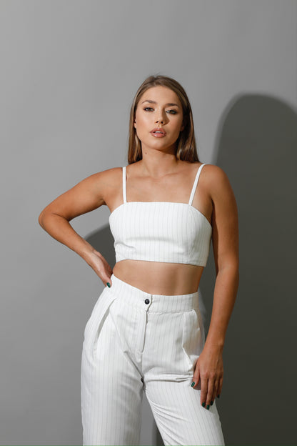 Striped Bra Top Co-Ord - White