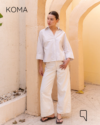 Sloane Striped Shirt With Wide Sleeves - Beige