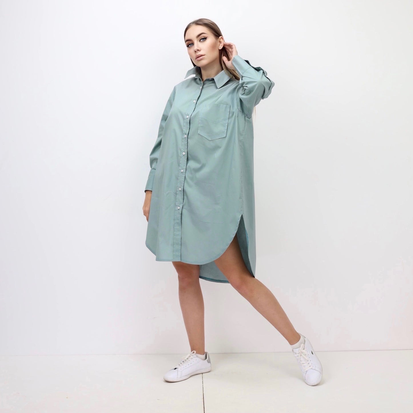 Oversized Shirt Dress - Mint Green