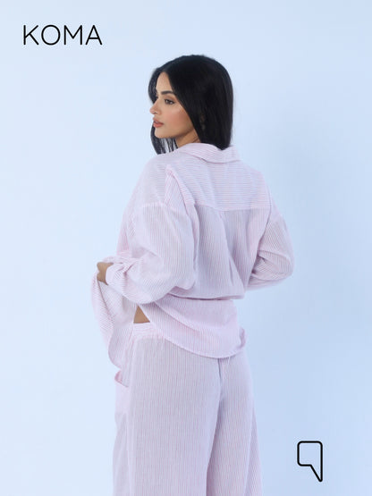 Matilda Long Sleeves Shirt & Wide Leg trousers - Striped Pink