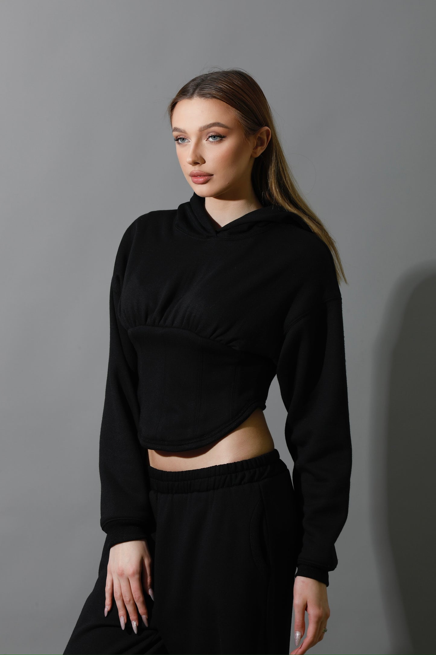 Corset Hoodie Set - Black