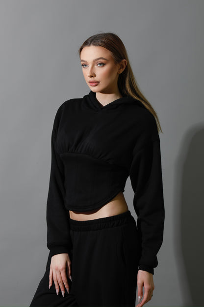 Corset Hoodie Set - Black