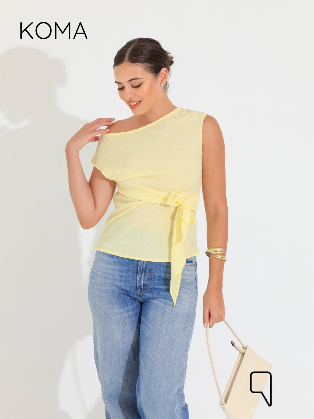 Paula Tied Up Cut Top  - Yellow