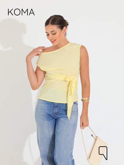 Paula Tied Up Cut Top  - Yellow