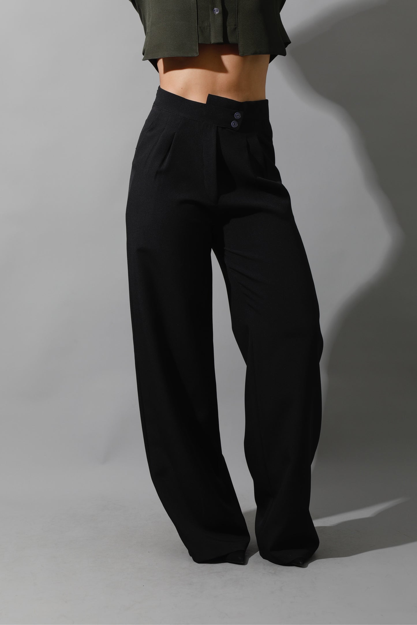 Noelle High Waist Wide Leg Trousers - Black