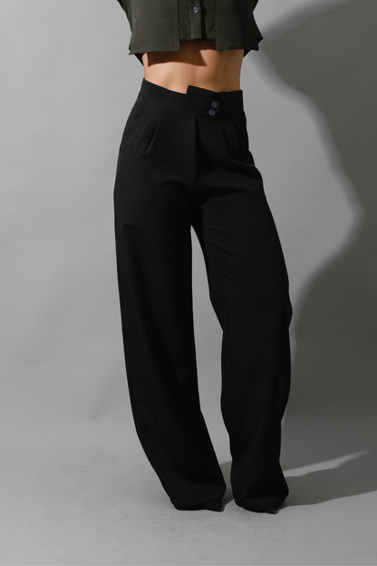 Noelle High Waist Wide Leg Trousers - Black