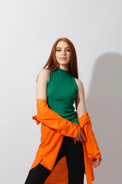 Slinky Half Neck Top - Green