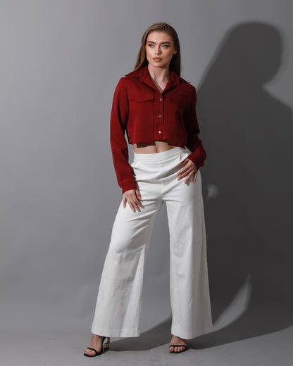 Pockets Cropped Shirt - Maroon