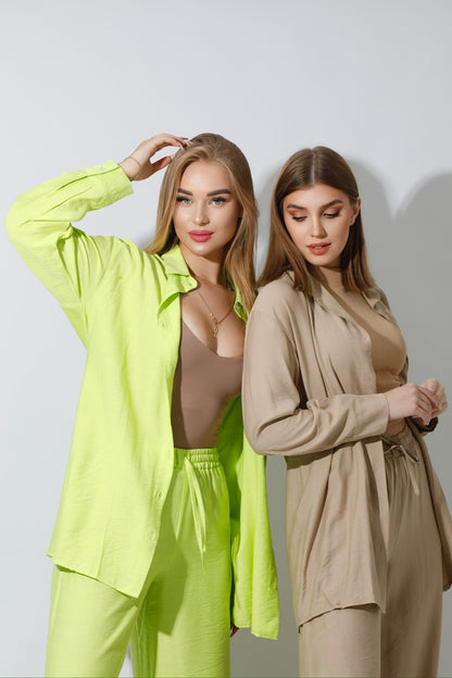 Co-Ord Long Sleeves Shirt - Beige