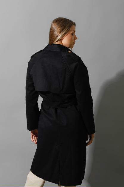Wrapped Belted Trench Coat - Black