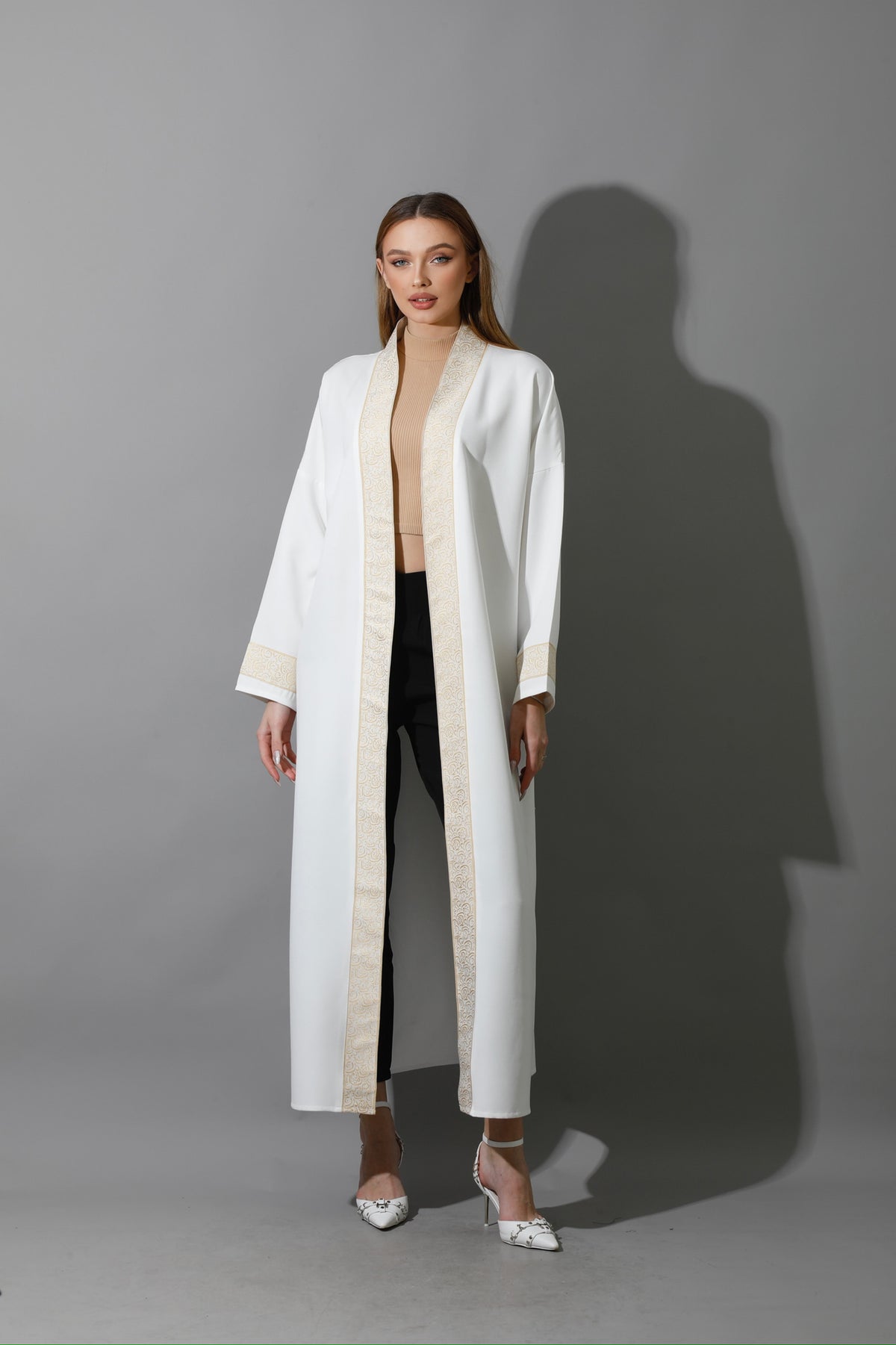 Arabic Long Kaftan - White & Gold