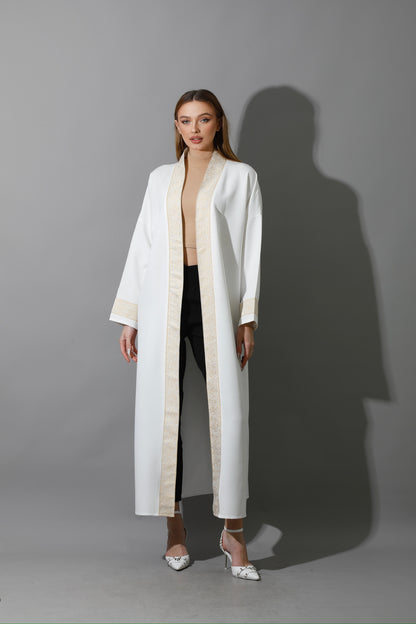 Arabic Long Kaftan - White & Gold