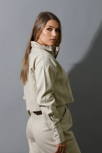Co-ord Cropped Shirt - Beige
