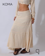 Greta Crincle Cropped Shirt & Skirt Set - Beige