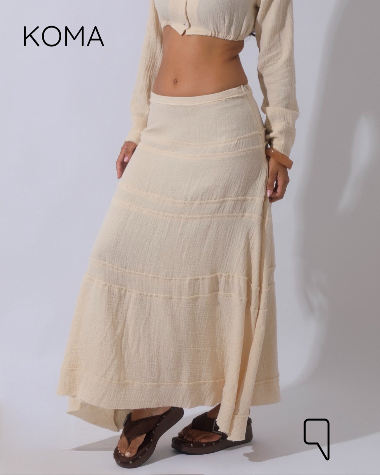 Greta Crincle Cropped Shirt & Skirt Set - Beige