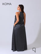 Paulina V Neck Maxi Dress - Black Polkadots