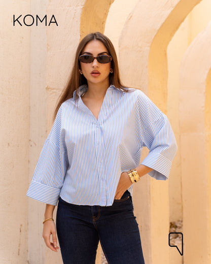 Sloane Striped Shirt With Wide Sleeves - Baby Blue