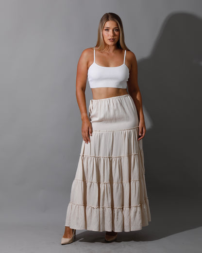 Tied Up Ruffle Skirt - Beige