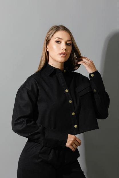 Co-ord Cropped Shirt - Black