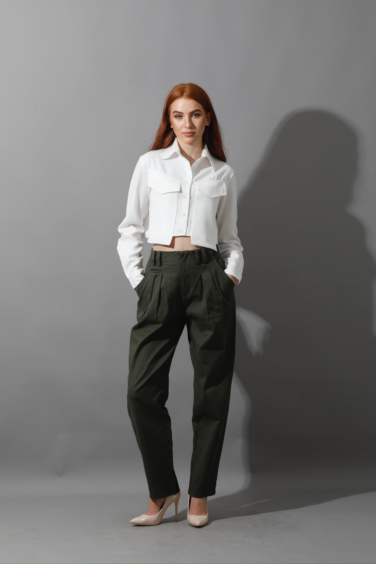 Pockets Cropped Shirt - White