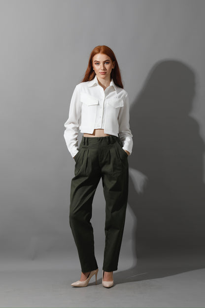 Pockets Cropped Shirt - White
