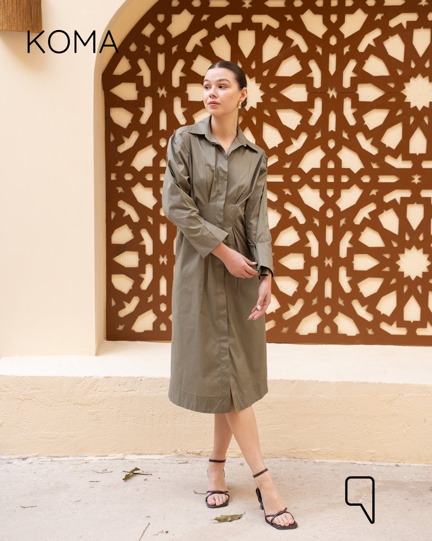 Abigail Midi pleated Shirt Dress - Olive