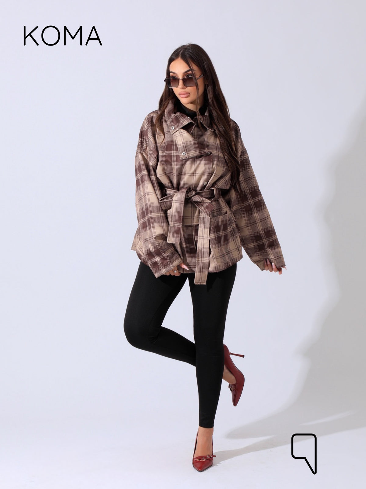 Elizabeth Funnel Neck Trench Coat - Checks Brown