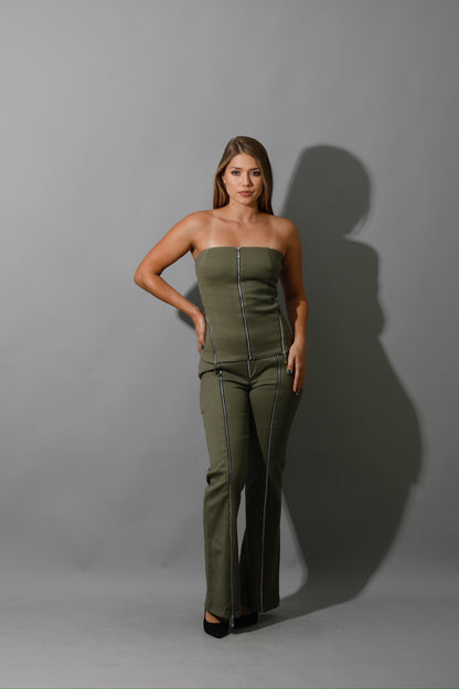 Co-Ord Some Protel Top &  BootCut pants - Olive