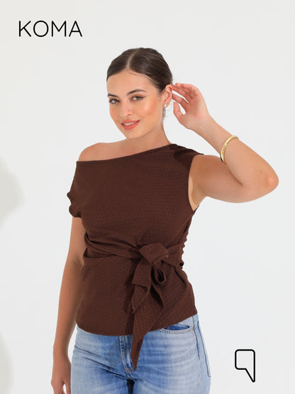 Paula Tied Up Cut Top  - Brown