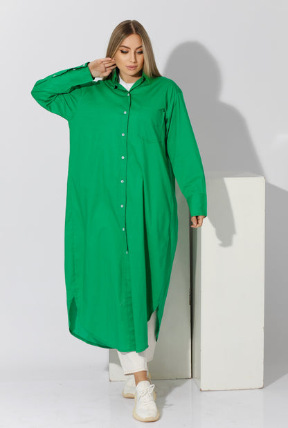 Long Oversized Shirt Dress - Green