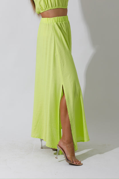 Co-Ord Maxi Side Slite Skirt - Lime Green