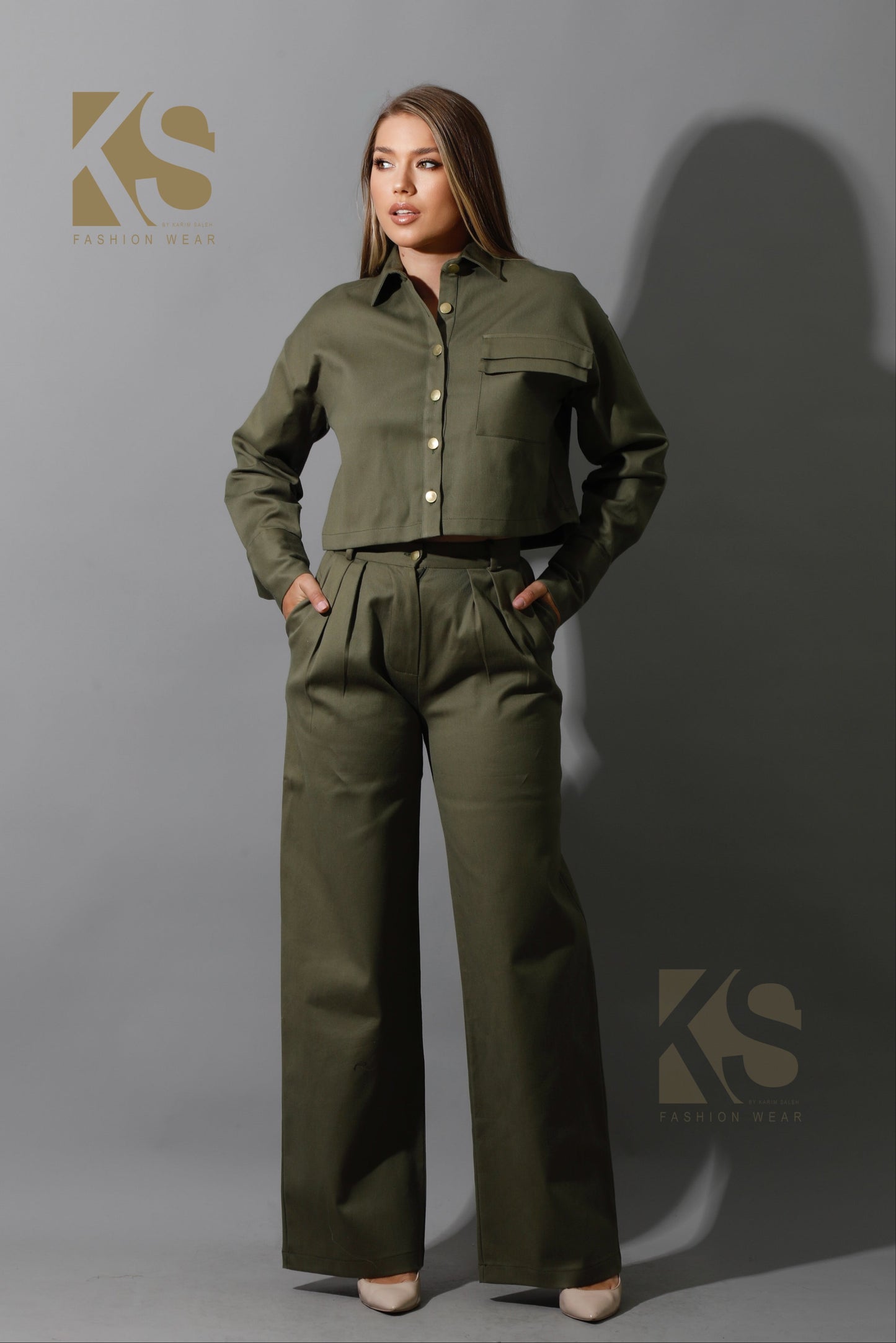 Co-ord Cropped Shirt - Olive