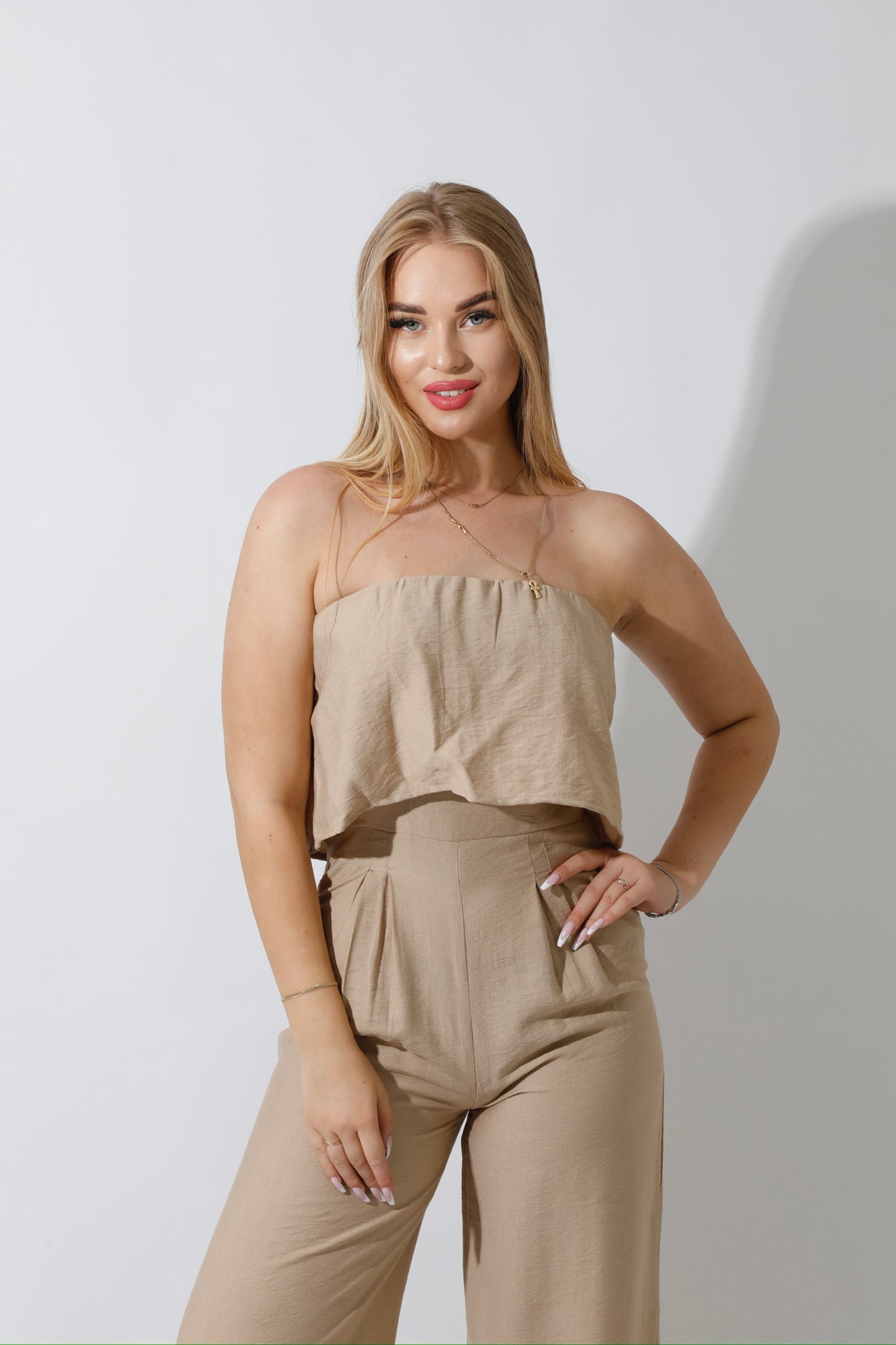 Wide Leg Jumpsuit - Beige