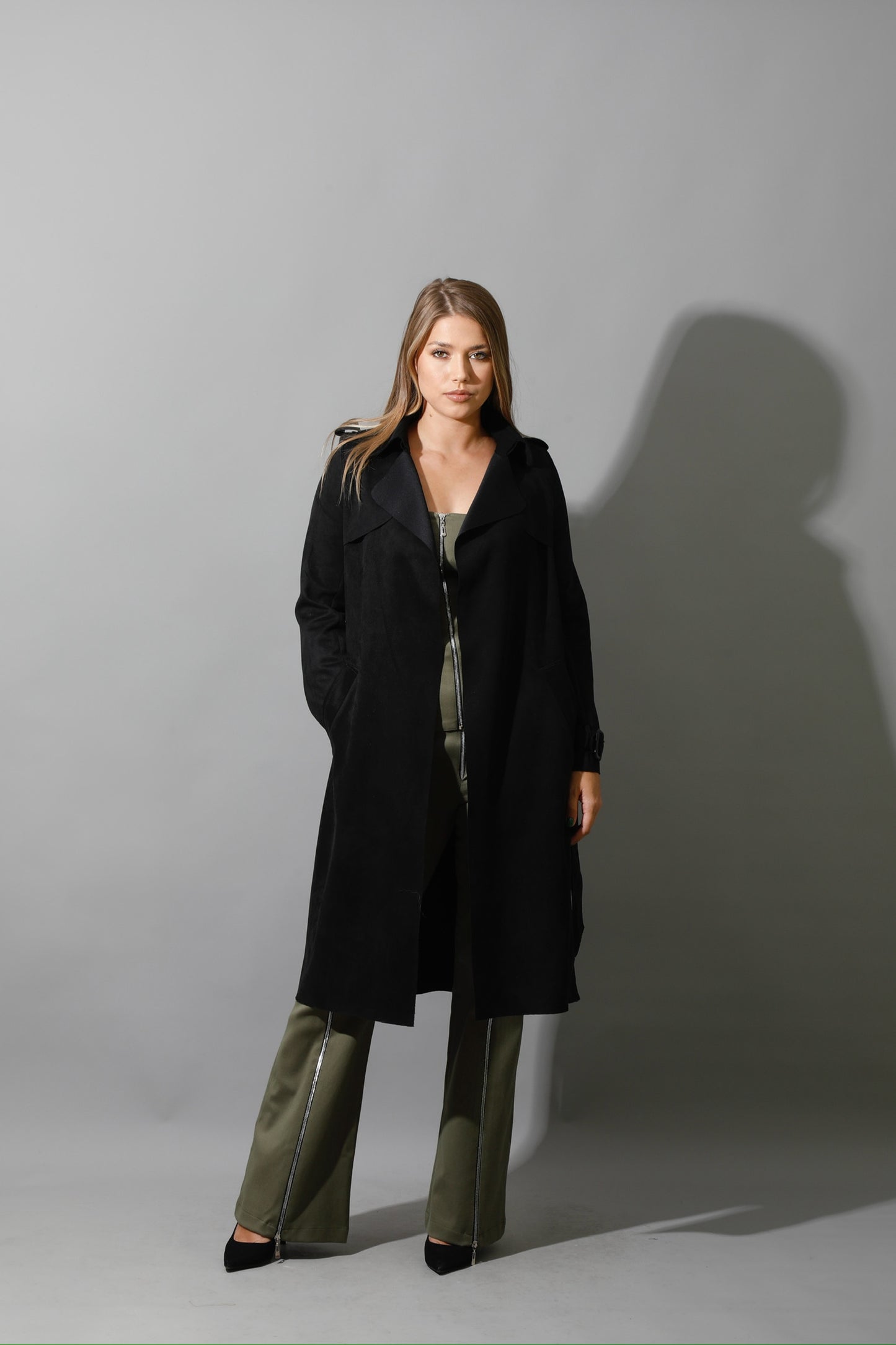 Wrap Trench Cardigan - Black