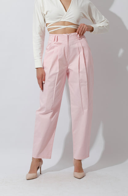 High Rise Paper-Bag Pants - Pink