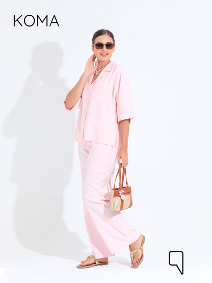 Maeve ShortSleeve Shirt & Blend Trousers Set - Pink