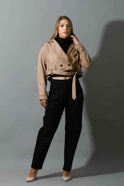 Double Breasted Trench Jacket - Beige