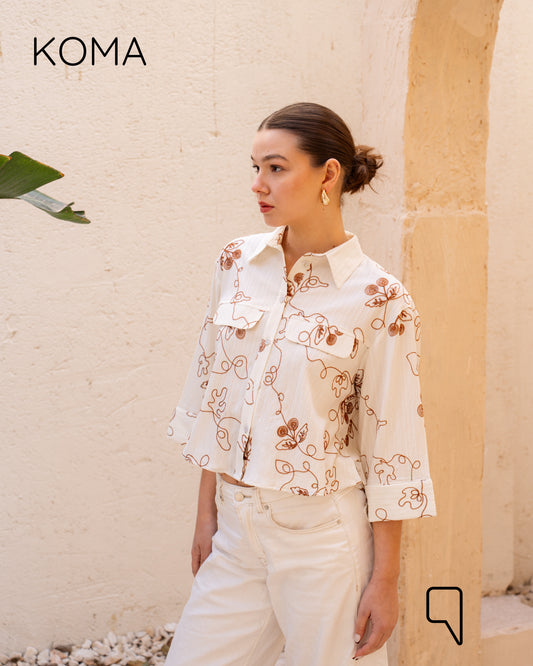 Paloma Textured Embroidered Blend Shirt - Camel